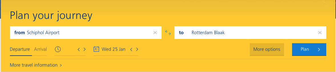 Plan your train journey from Schiphol Airport to Rotterdam Blaak here