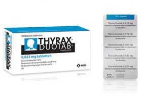 Tekort aan Thyrax Duotab 0,025 mg